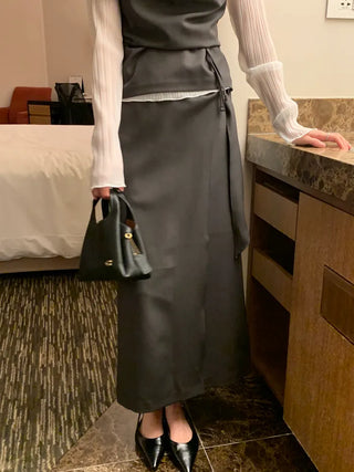 (2 colors) Wrap Long Skirt