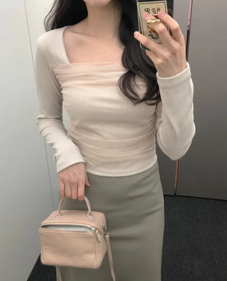 (3 colors) Shirred T-shirt