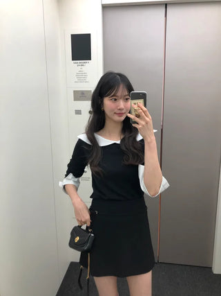 (2 colors) Belted mini skirt