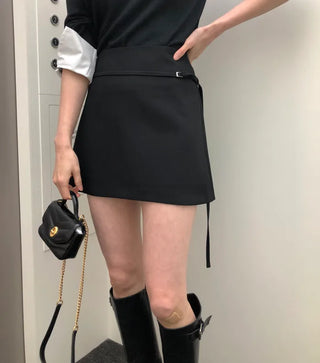 (2 colors) Belted mini skirt