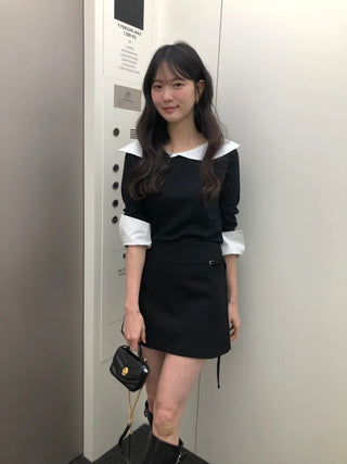 (2 colors) Belted mini skirt