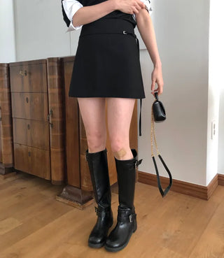 (2 colors) Belted mini skirt