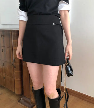 (2 colors) Belted mini skirt