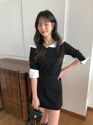 (2 colors) Belted mini skirt