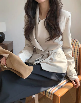 (2 colors) Strapless Collarless Jacket