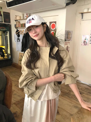 (2 colors) Semi-cropped high-neck mountain parka