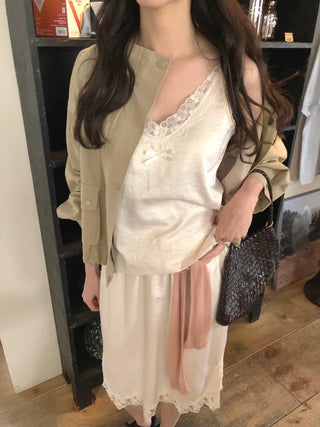 (2 colors) Lace satin skirt