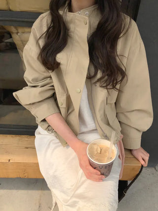 (2 colors) Semi-cropped high-neck mountain parka
