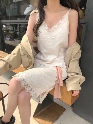 (2 colors) Lace satin skirt