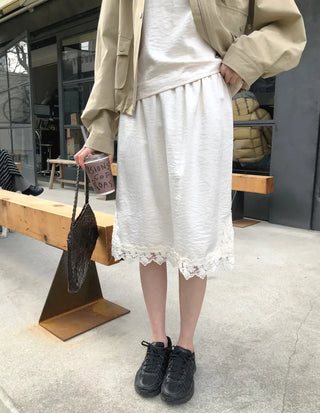 (2 colors) Lace satin skirt