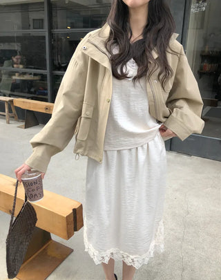 (2 colors) Lace satin skirt