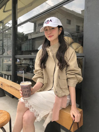 (2 colors) Semi-cropped high-neck mountain parka