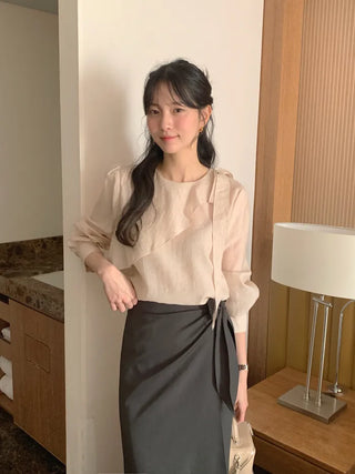 (2 colors) Ruffle Ribbon Blouse