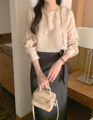 (2 colors) Ruffle Ribbon Blouse