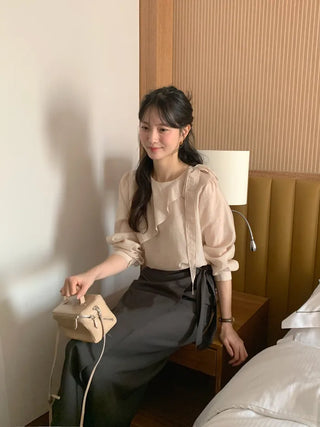 (2 colors) Ruffle Ribbon Blouse