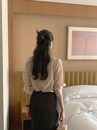 (2 colors) Ruffle Ribbon Blouse