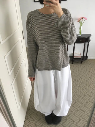 (4 colors) Cropped striped T-shirt