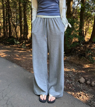 Ribbed wide-leg elastic waist pants