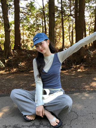 Ribbed wide-leg elastic waist pants