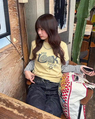 LOOK Vintage Lettering Slim Half T-Shirt