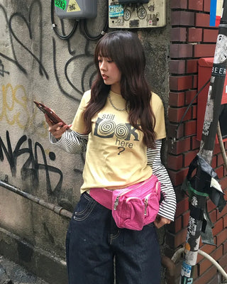 LOOK Vintage Lettering Slim Half T-Shirt