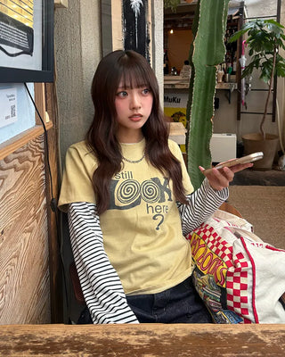 LOOK Vintage Lettering Slim Half T-Shirt