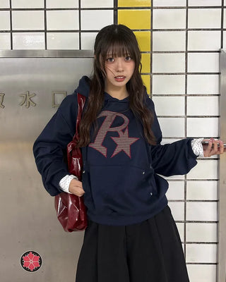 R Star Check Patch Hoodie
