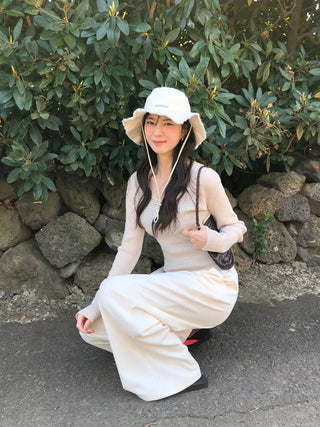 Ribbed wide-leg elastic waist pants