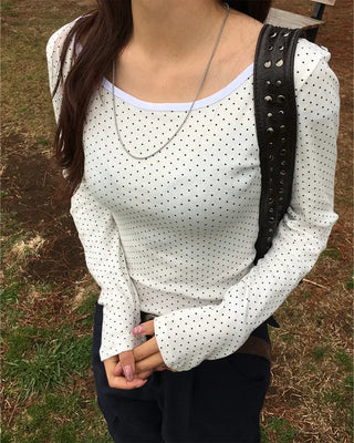 Bateau Neck Pindot Ribbed Long Cut and Sew