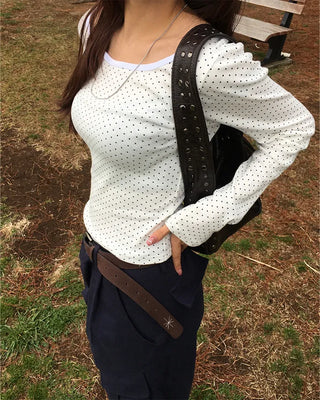 Bateau Neck Pindot Ribbed Long Cut and Sew