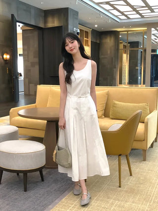 Frilled pleated camisole long dress