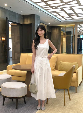Frilled pleated camisole long dress