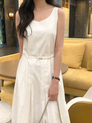 Frilled pleated camisole long dress