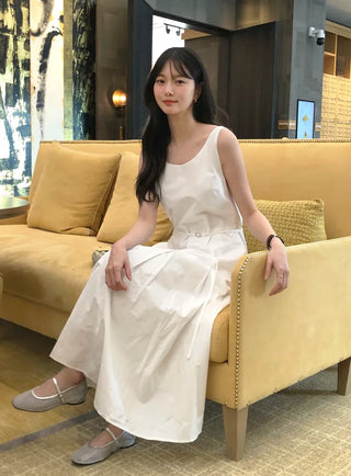 Frilled pleated camisole long dress