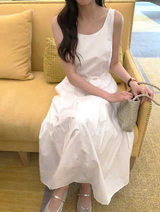 Frilled pleated camisole long dress