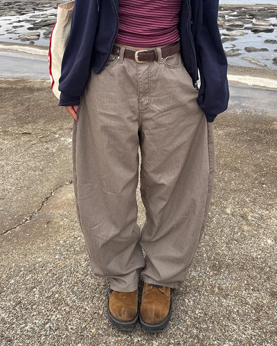 Pencil stripe back cinch balloon summer pants