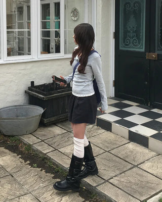 Lace Flower Layered Henley Long T-Shirt