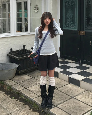 Lace Flower Layered Henley Long T-Shirt