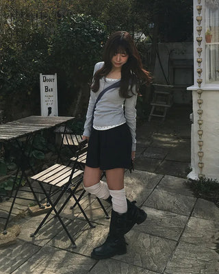 Lace Flower Layered Henley Long T-Shirt