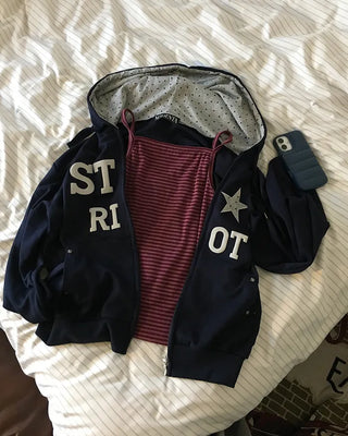 Star Patch Double Zip Hoodie