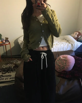 Metal tag point clear button cardigan