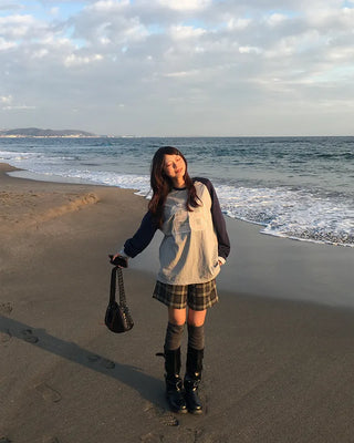 28 Tartan Check Patch Raglan Long T-Shirt