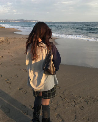 28 Tartan Check Patch Raglan Long T-Shirt