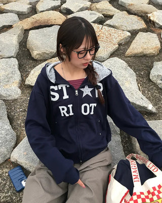 Star Patch Double Zip Hoodie