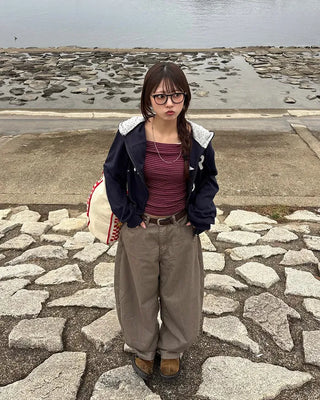 Pencil stripe back cinch balloon summer pants