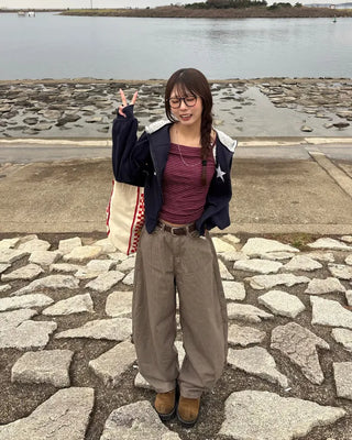 Pencil stripe back cinch balloon summer pants