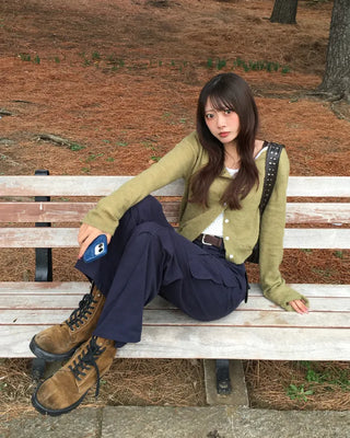 Metal tag point clear button cardigan