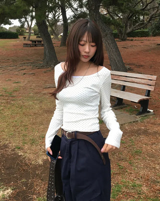 Bateau Neck Pindot Ribbed Long Cut and Sew