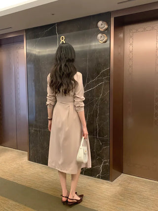 Round neck drape wrap dress
