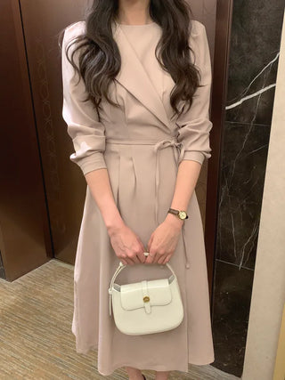 Round neck drape wrap dress